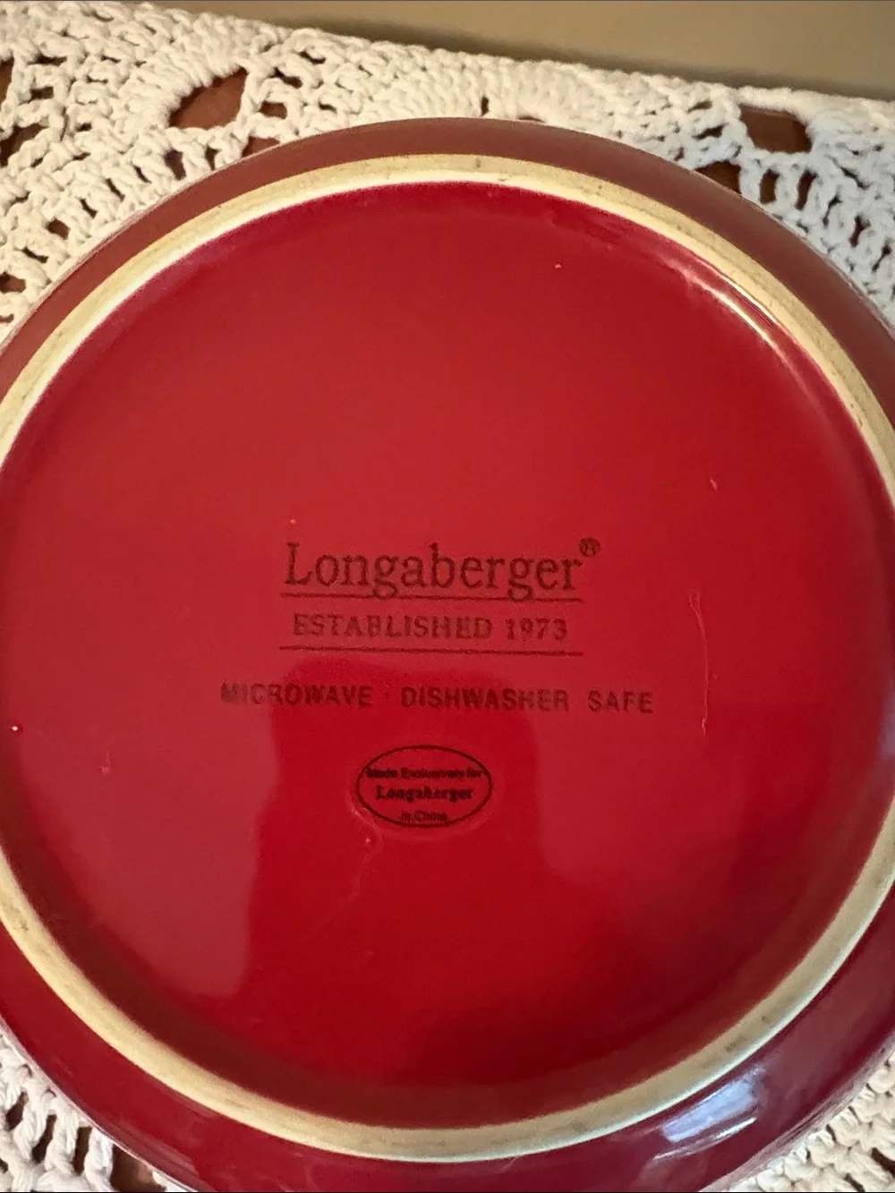 Longaberger Red Holiday Mixing Bowl with White Snowflake Design
